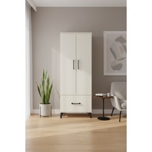 Luna Dolap - 4 Raflı Tek Çekmeceli 2 Kapaklı Aytaşı Gardırop | 60X44X163 cm