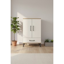 Silva Komodin: Çam-Aytaşı, 2 Raflı, Çekmeceli ve Kapaklı Şık Tasarım | 60X30X96 cm