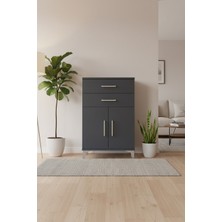 Silva Komodin - 2 Çekmeceli, 2 Kapaklı Antrasit Şıklığı (60X30X96 Cm) | 1 Raflı