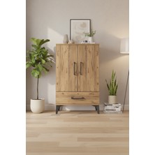 Silva Komodin 2 Raflı Tek Çekmeceli 2 Kapaklı Çam Komodin | 60X30X96 cm