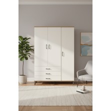 Luna Gardrop: 6 Raf, 3 Çekmece, Tek Askılı Çam-Aytaşı Gardrop | 132X44X195 cm