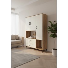 En Trend Mobilya Luna Gardrop - 6 Raflı 3 Çekmeceli Çam-Aytaşı Gardırop (132X44X195) | 3 Kapaklı