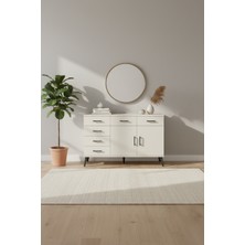 Luna Konsol: 6 Çekmeceli, 2 Kapaklı, Aytaşı Konsol - 132X44X83 cm | 2 Raflı