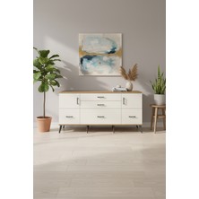 Aura Konsol: 5 Çekmeceli, 2 Kapaklı Geniş Konsol - Çam & Aytaşı | 2 Raflı, 176X59X83 cm