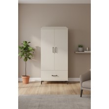 Luna 4 Raflı Tek Çekmeceli Dolap - Aytaşı Şıklığı (88X44X182 Cm) | 2 Kapaklı