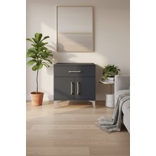 Luna Komodin: Tek Çekmeceli, Raflı, Kapaklı Antrasit Şıklık | 44X44X64 cm