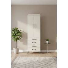 Luna Aytaşı Dolap: 2 Kapaklı, 4 Çekmeceli, 2 Raflı Gardırop | 44X44X182 cm