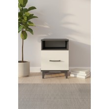 Luna Komodin: Tek Çekmeceli, Tek Raflı Antrasit-Aytaşı Şıklığı | 44X44X64 cm