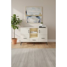 Aura Konsol: 4 Raflı, 3 Çekmeceli, Aytaşı Şıklığı | 132X59X83 cm | 3 Kapaklı