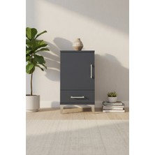 Aura Komodin - Antrasit, 2 Raflı, Çekmeceli & Kapaklı Şık Tasarım | 44X59X80 cm