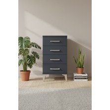 Aura Komodin 4 Çekmeceli Antrasit - Şık ve Fonksiyonel Saklama Çözümü | 44X59X80 cm