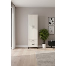 Silva 4 Raflı 2 Çekmeceli Dolap - Aytaşı | Yüksek ve Şık Tasarım | 2 Kapaklı, 60X30X221 cm