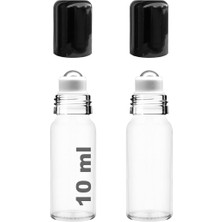 10 ml Çelik Şişesi 10 cc Sızdırmaz Siyah Kapaklı Cam Şişe 2 Adet (Şeffaf, 10)