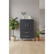 Silva Komodin 2 Raflı 2 Çekmeceli 2 Kapaklı Antrasit | 60X30X96 cm