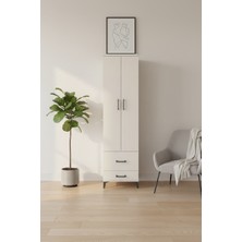 Silva Dolap 4 Raflı 2 Çekmeceli 2 Kapaklı Aytaşı Gardırop | 60X30X221 cm