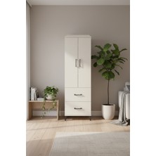Luna Dolap - 4 Raflı, 2 Çekmeceli, Aytaşı Gardırop 60X44X195 | 2 Kapaklı