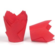 100'LÜ Klasik Lale Kapsül Kırmızı Muffin Kek Kalıbı, Tulip