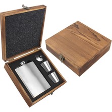 Shop A Way Ahşap Kutulu Paslanmaz Çelik Cep Matarası Seti | 210 ml | Hediyelik Erkek Seti | Viski Matarası | Ba
