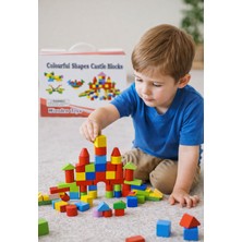 Direkstoktan Renkli Ahşap Kale Blokları – 40 Parça | Wooden Toys Colourful Shapes Castle Blocks