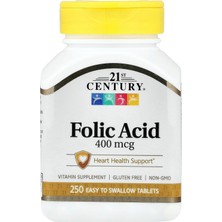21ST Century Folic Acid Vitamin B9 Folate Heart Health 400 Mcg 250 Easy To Swallow Tablets