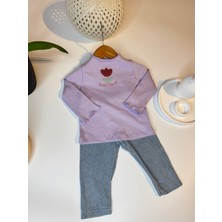 Baby Buu Kız Bebek Ribanalı Nakışlı Mevsimlik Uzun Kollu Üst ve Kot Tayt Takım