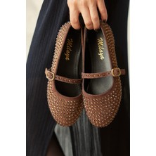 Milaya Shoes Parla Taş Detaylı Kadın Babet Ayakkabı