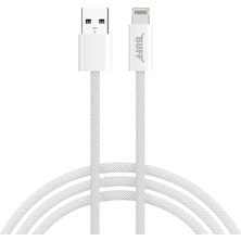 Shop A Way Buff, BL74 Örgülü 3A .2m Data ve Şarj Kablosu, Bükülmeye Dayanıklı, Hızlı Şarj, USB Lightning, Beyaz