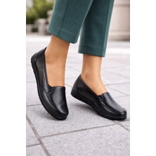 Emil Shoes Içi Hakiki Deri Kışlık Taban Tam Ortopedik Topuk Jelli Siyah Anne Ayakkabısı