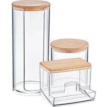 Vento Store Diamond 3'lü Set Makyaj Organizer Banyo Düzenleyici Pamukluk Seti, Pamuklu Kulak Çubuğu Organizeri,