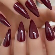 Shop A Way 100'LÜ Stiletto Takma Tırnak, Bordo Kırmızı Parlak Kaplama Tırnak Seti, 100 Parça Set