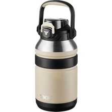 Shop A Way Tkk Büyük Boy 1000ML Pipetli/pipetsiz Kullanım Askılı Paslanmaz Çelik Termos Matara (Bej)