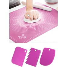 Shop A Way ® Hamur Açma Matı ve 3'lü Hamur Kesici Kazıyıcı Şekillendirici Seti