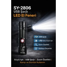 Özkurt Ticaret LED El Feneri USB Şarjlı | Zoom Özellikli | Güçlü Işık | Kamp & Günlük Kullanım