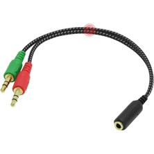 Shop A Way Lunatic 2466 Örgülü 4 Pin 3.5mm Stereo Dişi Y Kablo Kulaklık Mikrofon Çevirici Ayırıcı Dönüştürücü Ç
