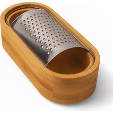 Shop A Way Ahşap Bambu Hazneli, Yatay Oval Metal Bombeli, Çok Amaçlı Ince Rende, 7 x 15,5 Cm, Peynir, Sarımsak,