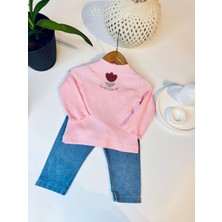 Baby Buu Kız Bebek Ribanalı Nakışlı Mevsimlik Uzun Kollu Üst ve Kot Tayt Takım