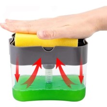 Shop A Way ® Ikisi Bir Arada Basmalı Pratik Sıvı Sabunluk Pompası ve Bulaşık Yıkama Süngeri Haznesi