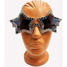 Shopwave Yıldız Şekilli Parlak Metalize Parti Gözlüğü Gümüş Renk 16X7 cm