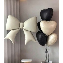 Peri Party 8 Parça Siyah & Krem Kalp ve Fiyonk Folyo Balon Seti – Doğum Günü & Özel Gün Konsepti