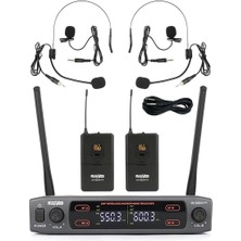 Shop A Way LV-502Y Uhf Dijital 2X24 Kanal Çiftli Yaka Telsiz Kablosuz Mikrofon (Headset Hediyeli)