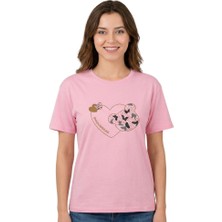 Baskı Enfield&co Kadın T-Shirt Kalp-Tavşan Pembe