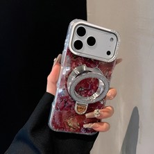 KumOziShop iPhone 17 Pro Magsafe Özellikli Şeffaf Taşlı Mermer Standlı Darbeye Dayanıklı Kılıf