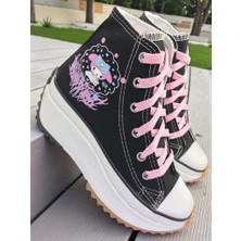 Ellaboni My Meldy Baskılı Siyah Yüksek Taban Bilekli Spor Ayakkabı Sneaker