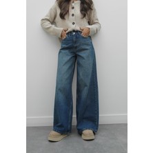 Havoş Kadın Koyu Mavi Mona Wide Leg Jean Normal Bel ve Normal Paça ile Günlük Kullanım İçin