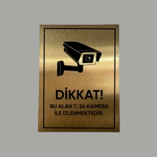 CRF Reklam Promosyon Matbaa Gold Aluminyum Levha Kamera Ile Izlenmektedir Yazılı Arkası Yapışkanlı 14X20 cm