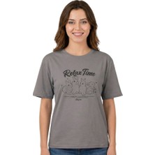 Time Tavşan Enfield&co Kadın T-Shirt Relax Gri