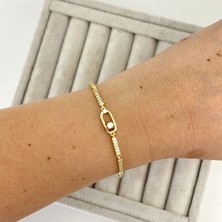 Xuping 14K Özel Seri Oval Detaylı Taşlı Gold Bileklik