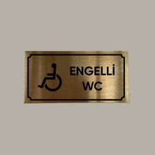 CRF Reklam Promosyon Matbaa Gold Aluminyum Kapı Isimliği Engelli Wc Yazılı Arkası Yapışkanlı 10X20 cm