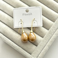 Damla Form Inci Görünümlü Sallantılı Küpe – 14K Özel Seri