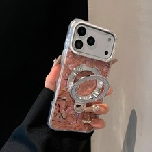 KumOziShop iPhone 17 Pro Magsafe Özellikli Şeffaf Taşlı Mermer Standlı Darbeye Dayanıklı Kılıf